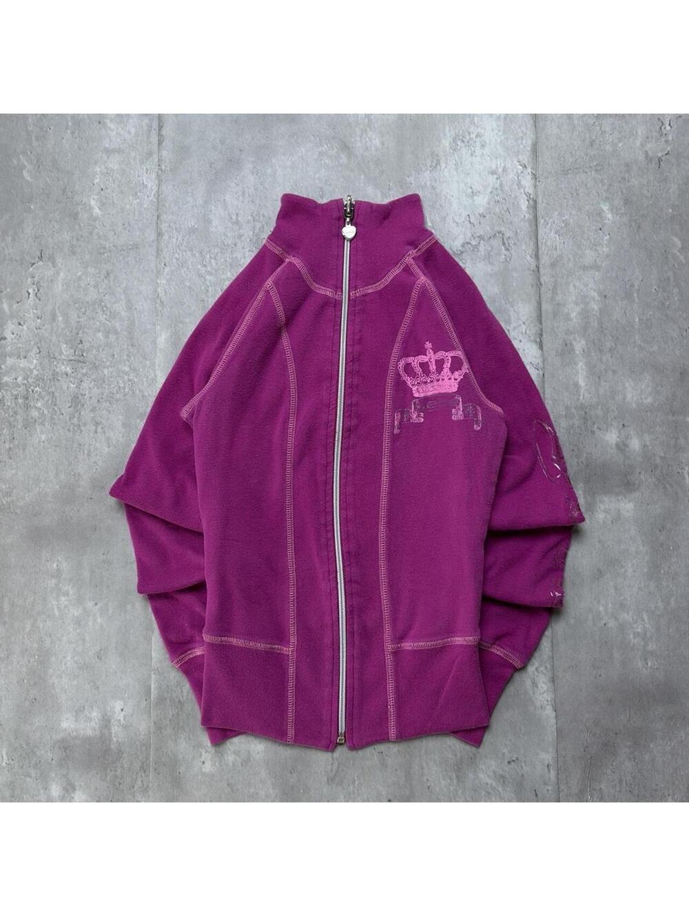 Y2K Pink Bebe Grunge Gothic Reversible Zip Up Track Jacket
